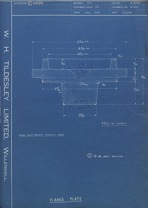 A.A Jones & Shipman LTD N9105 Flange Plate WH Tildesley Forging Technical Drawing