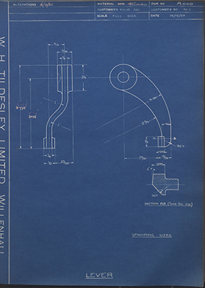 A.A Jones & Shipman LTD No2 Lever WH Tildesley Forging Technical Drawing