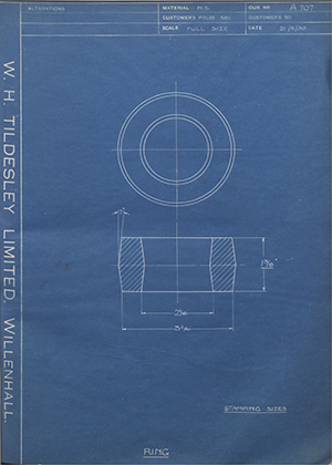 A.A Jones & Shipman LTD  Ring WH Tildesley Forging Technical Drawing