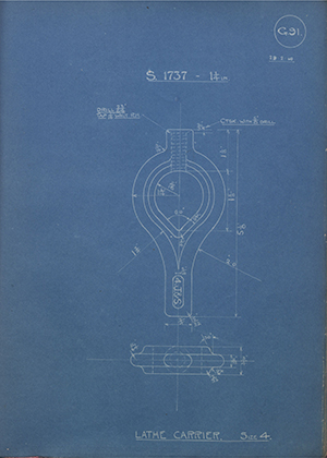 A.A Jones & Shipman  Lathe Carrier - Size 4 WH Tildesley Forging Technical Drawing