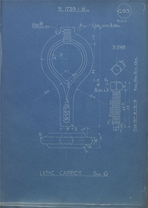 A.A Jones & Shipman  Lathe Carrier - Size 6 WH Tildesley Forging Technical Drawing