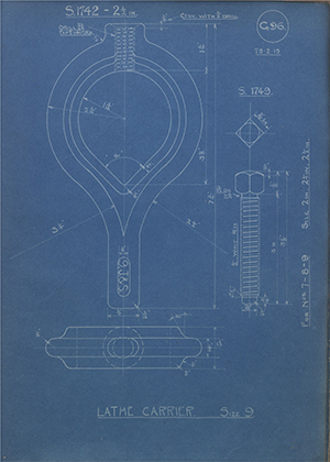 A.A Jones & Shipman  Lathe Carrier - Size 9 WH Tildesley Forging Technical Drawing