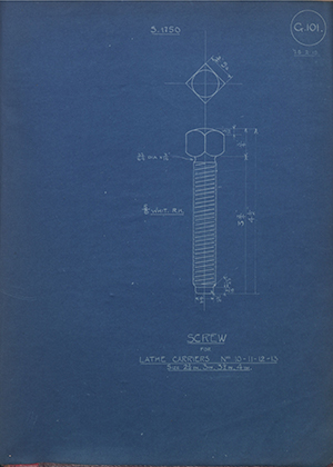 A.A Jones & Shipman  Screw for Lathe Carriers 10,11,12,13 WH Tildesley Forging Technical Drawing