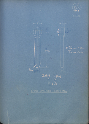 A.A Jones & Shipman Z7606 / Z7607 Small Spanner Stamping WH Tildesley Forging Technical Drawing