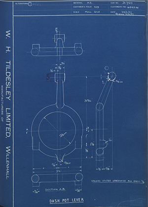 A.B.C Coupler Engineering Co LTD 6953M Dash Pot Lever WH Tildesley Forging Technical Drawing