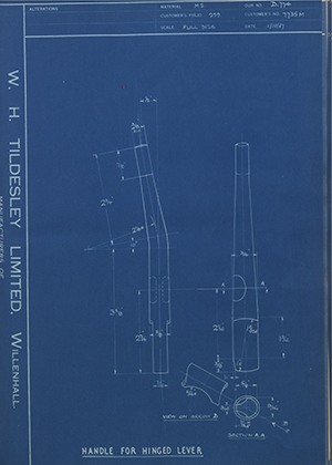 A.B.C Coupler Engineering Co LTD 7735M Handle for Hinged Lever WH Tildesley Forging Technical Drawing