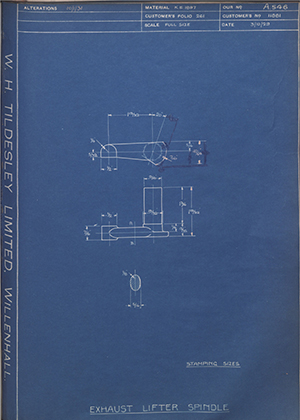 A.J Stevens & Co LTD 11881 Exhaust Lifter Spindle WH Tildesley Forging Technical Drawing