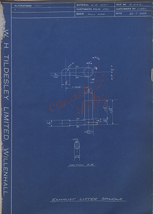 A.J Stevens & Co LTD 11881 Exhaust Lifter Spindle WH Tildesley Forging Technical Drawing