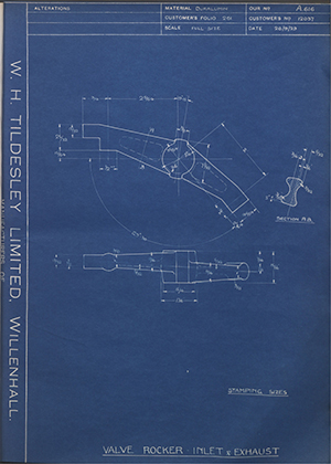 A.J Stevens & Co LTD 12037 Valve Rocker - Inlet & Exhaust WH Tildesley Forging Technical Drawing