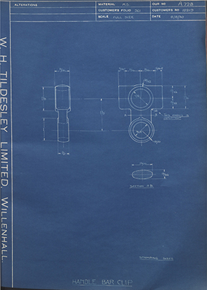 A.J Stevens & Co LTD 12219 Handle Bar Clip WH Tildesley Forging Technical Drawing