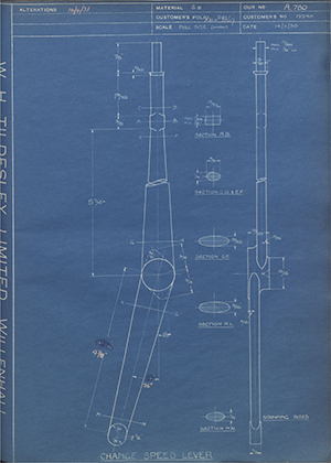 A.J Stevens & Co LTD 12249 Change Speed Lever WH Tildesley Forging Technical Drawing