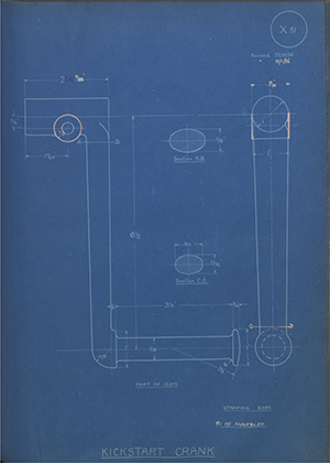 A.J Stevens & Co LTD 15073 Kickstart Crank WH Tildesley Forging Technical Drawing