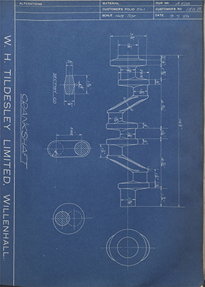 A.J Stevens & Co LTD 150B Crankshaft WH Tildesley Forging Technical Drawing