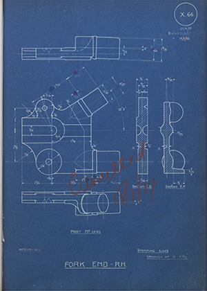 A.J Stevens & Co LTD 15103 Fork End - RH WH Tildesley Forging Technical Drawing