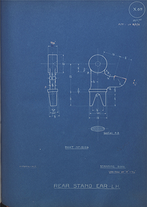 A.J Stevens & Co LTD 15106 Rear Stand Ear - LH WH Tildesley Forging Technical Drawing