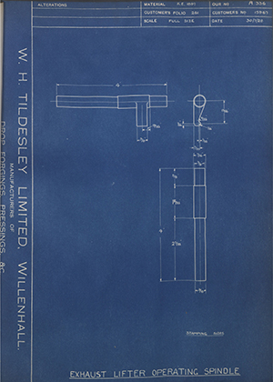 A.J Stevens & Co LTD 15967 Exhaust Lifter Operating Spindle WH Tildesley Forging Technical Drawing