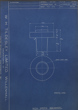 A.J Stevens & Co LTD 15983 High Speed Dogwheel WH Tildesley Forging Technical Drawing