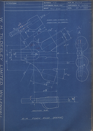 A.J Stevens & Co LTD 16225 RH Fork End Rear WH Tildesley Forging Technical Drawing