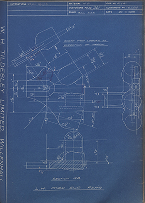 A.J Stevens & Co LTD 16226 LH Fork End Rear WH Tildesley Forging Technical Drawing