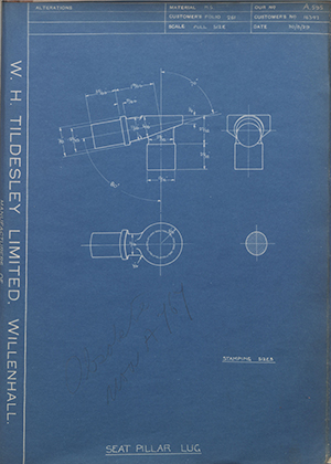 A.J Stevens & Co LTD 16347 Seat Pillar Lug WH Tildesley Forging Technical Drawing