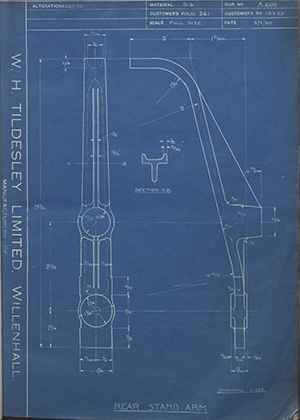 A.J Stevens & Co LTD 16369 Rear Stand Arm WH Tildesley Forging Technical Drawing