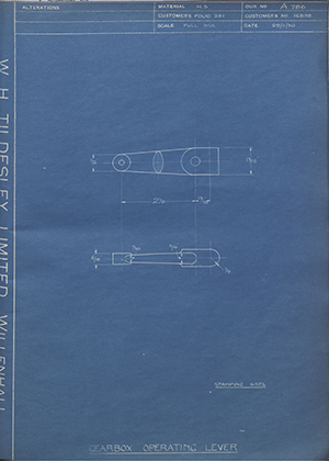 A.J Stevens & Co LTD 16838 Gearbox Operating Lever WH Tildesley Forging Technical Drawing