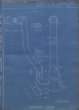 A.J Stevens & Co LTD 16878 Kickstart Crank WH Tildesley Forging Technical Drawing