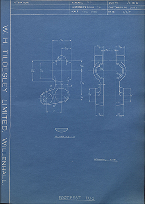 A.J Stevens & Co LTD 17047 Footrest Lug WH Tildesley Forging Technical Drawing