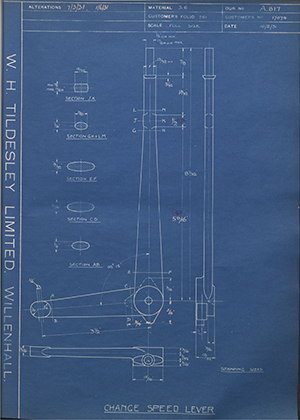 A.J Stevens & Co LTD 17074 Change Speed Lever WH Tildesley Forging Technical Drawing