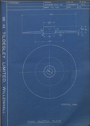 A.J Stevens & Co LTD 17212 Fixed Clutch Plate WH Tildesley Forging Technical Drawing