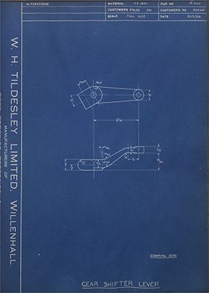 A.J Stevens & Co LTD 20260 Gear Shifter Lever WH Tildesley Forging Technical Drawing