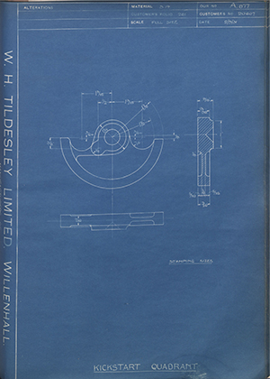 A.J Stevens & Co LTD 20607 Kickstart Quadrant WH Tildesley Forging Technical Drawing