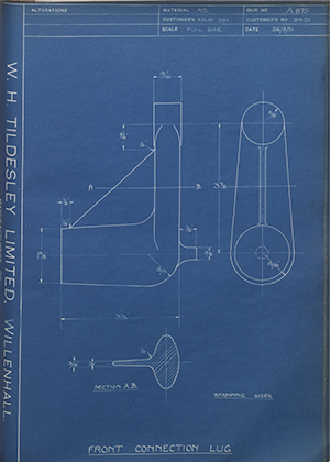 A.J Stevens & Co LTD 2421 Front Connection Lug WH Tildesley Forging Technical Drawing