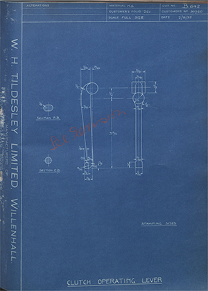 A.J Stevens & Co LTD 30760 Clutch Operating Lever WH Tildesley Forging Technical Drawing