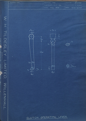 A.J Stevens & Co LTD 30760 Clutch Operating Lever WH Tildesley Forging Technical Drawing