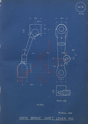 A.J Stevens & Co LTD 31171 Hand Brake Shaft Lever - RH WH Tildesley Forging Technical Drawing