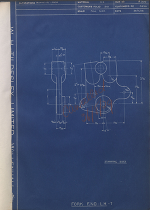 A.J Stevens & Co LTD 3639 Fork End - LH - 7 WH Tildesley Forging Technical Drawing