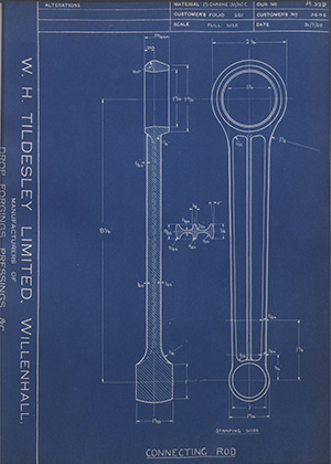 A.J Stevens & Co LTD 3646 Connecting Rod WH Tildesley Forging Technical Drawing