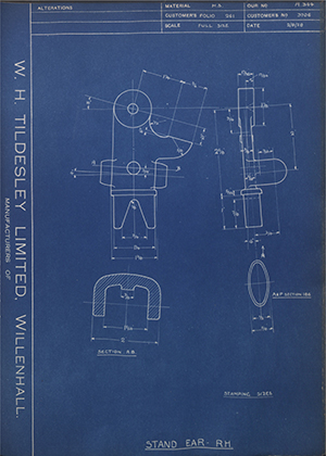 A.J Stevens & Co LTD 3706 Stand Ear - RH WH Tildesley Forging Technical Drawing