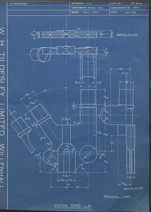 A.J Stevens & Co LTD 3831 Fork End - LH WH Tildesley Forging Technical Drawing