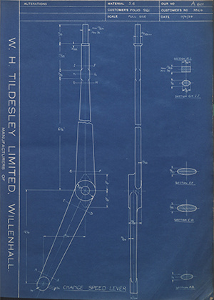 A.J Stevens & Co LTD 3864 Change Speed Lever WH Tildesley Forging Technical Drawing