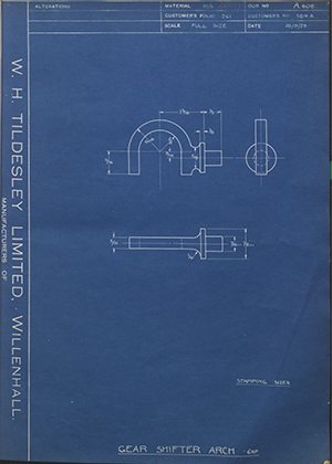 A.J Stevens & Co LTD 564S Gear Shifter Arch - 6HP WH Tildesley Forging Technical Drawing