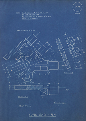 A.J Stevens & Co LTD 749 Fork End - RH WH Tildesley Forging Technical Drawing