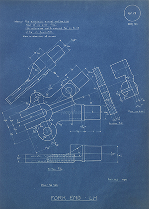 A.J Stevens & Co LTD 750 Fork End - LH WH Tildesley Forging Technical Drawing