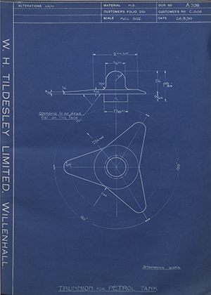 A.J Stevens & Co LTD C1306 Trunnion for Petrol Tank WH Tildesley Forging Technical Drawing