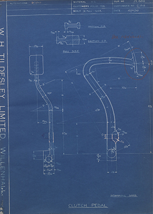 A.J Stevens & Co LTD C1316 Clutch Pedal WH Tildesley Forging Technical Drawing