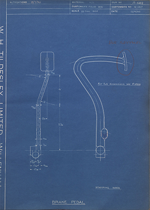 A.J Stevens & Co LTD C1317 Brake Pedal WH Tildesley Forging Technical Drawing