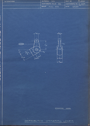 A.J Stevens & Co LTD C1344 Distributor Operating Lever WH Tildesley Forging Technical Drawing