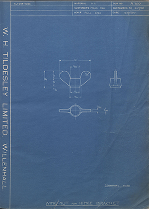 A.J Stevens & Co LTD C1720 Wing Nut for Hinge Bracket WH Tildesley Forging Technical Drawing