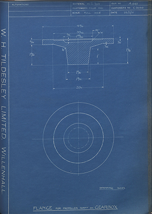 A.J Stevens & Co LTD C2030 Flange for Propeller Shaft on Gearbox WH Tildesley Forging Technical Drawing